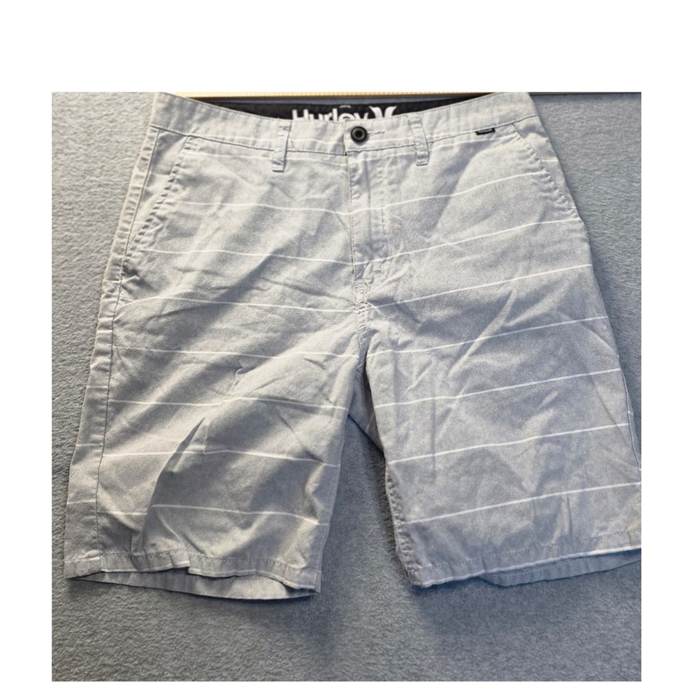 Hurley Mens Walk Shorts Grey White Striped Casual Chino Shorts Size 31